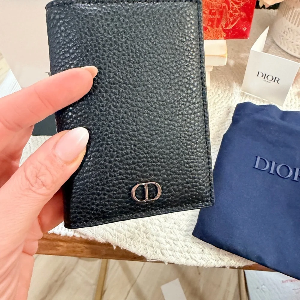 Dior Parfums Black Textured Leather Card Holder with dust bag - NIB